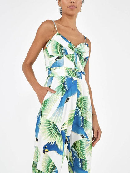 FARM Rio Spaghetti Strap Araras Jumpsuit - Animal - White Multi
