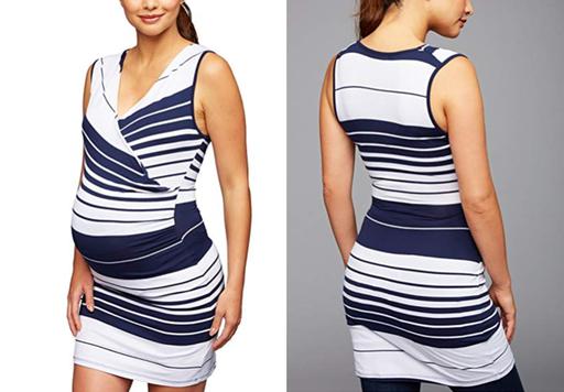 Michael Stars Maternity Striped Sleeveless V-Neck Drape-Front Body Con Dress - Stripes - Navy Multi