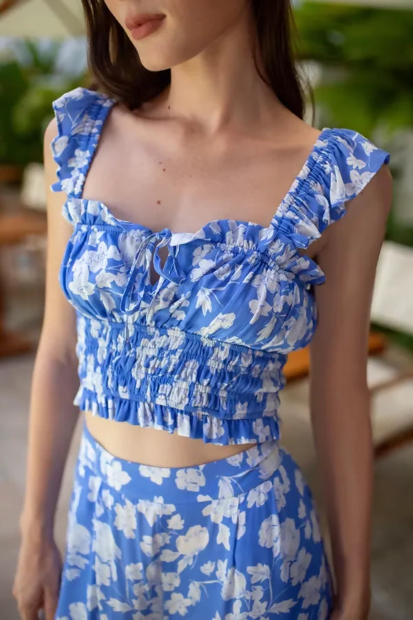Yumi Kim Kary Keyhole Crop Top - Floral - Blue White - M