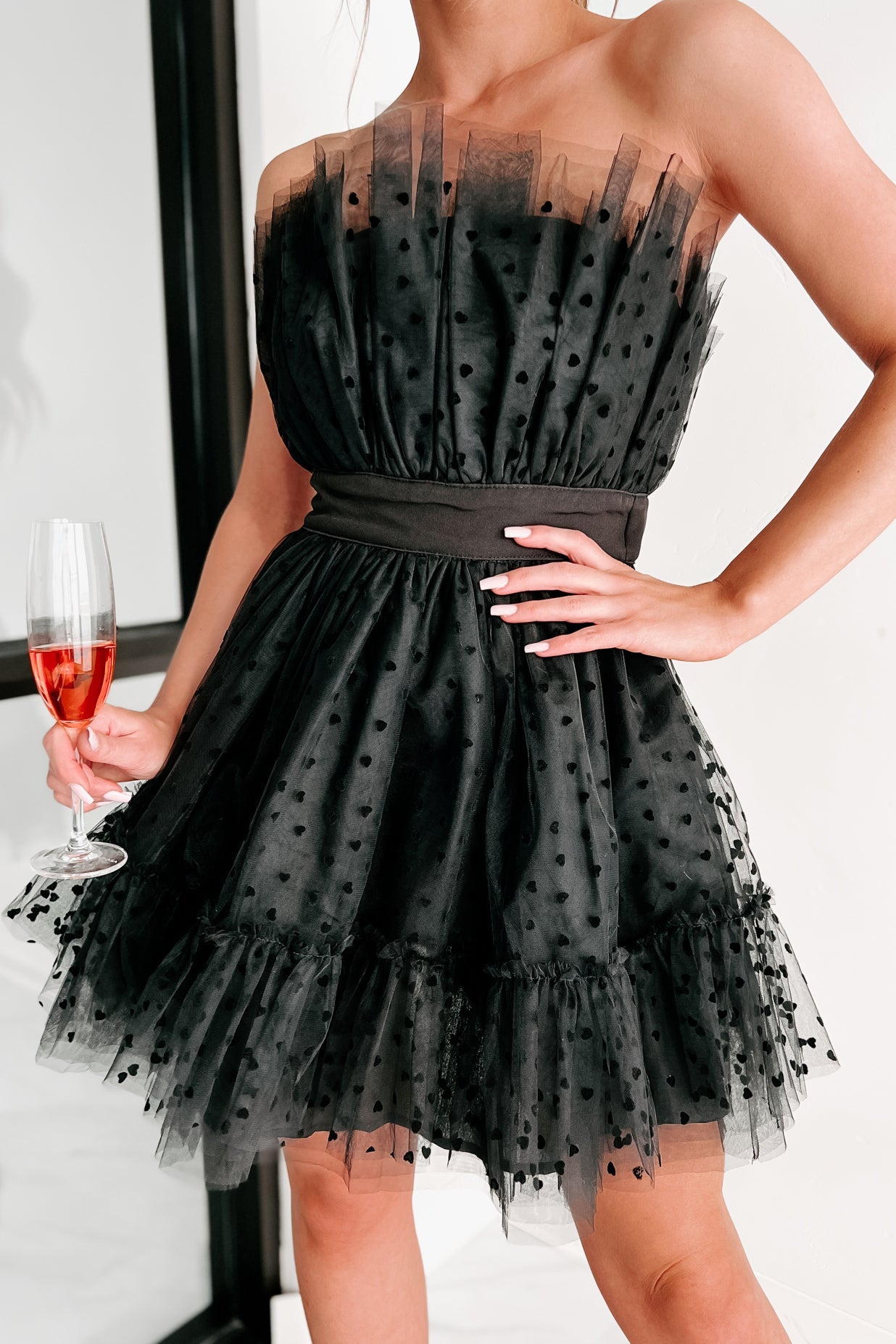 Main Strip Black Tulle Heart Dress / S