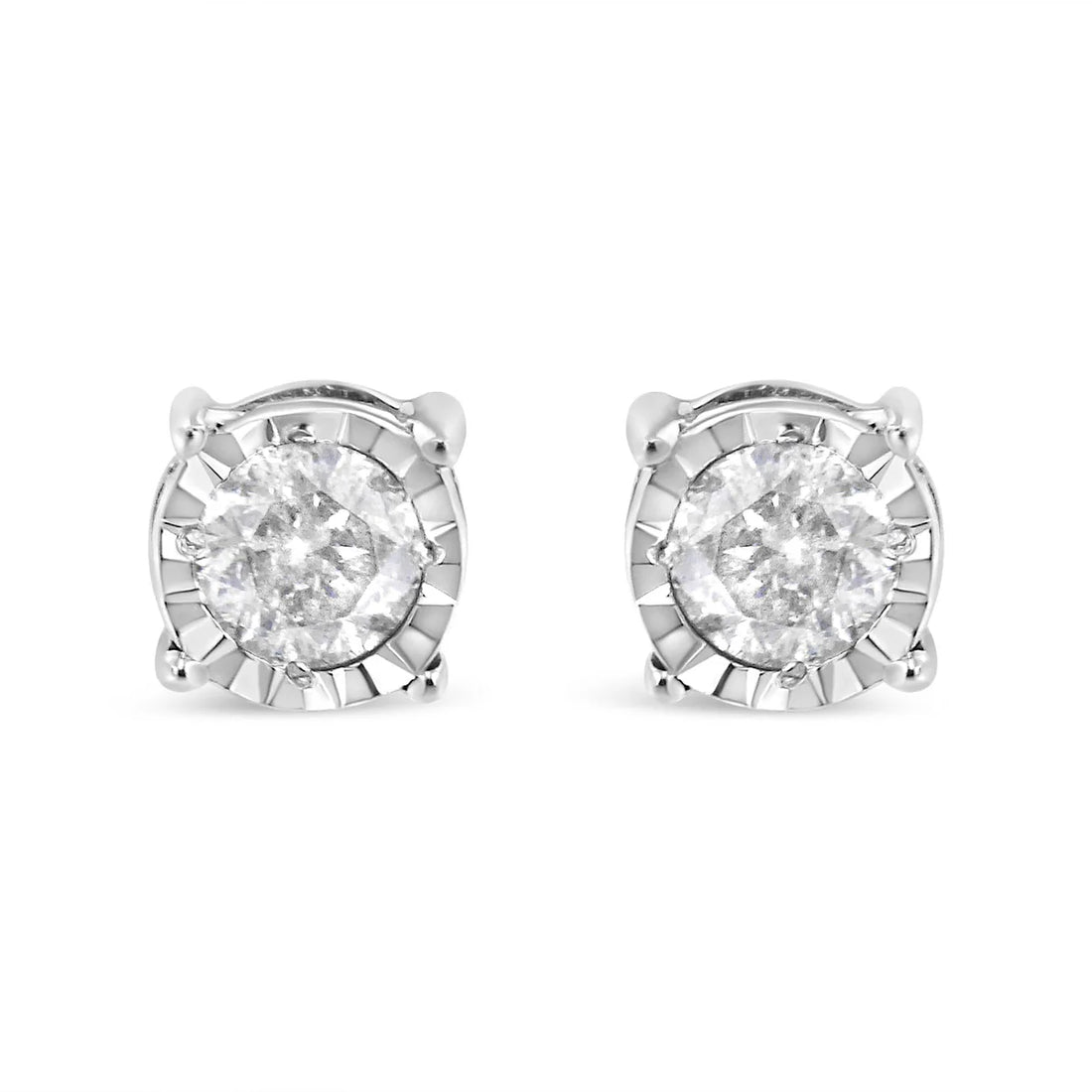 Haus of Brilliance .925 Sterling Silver 3/8 Cttw Miracle-Set Round Brilliant Cut Diamond Solitaire Stud Earrings (K-L Color, I2-I3 Clarity)