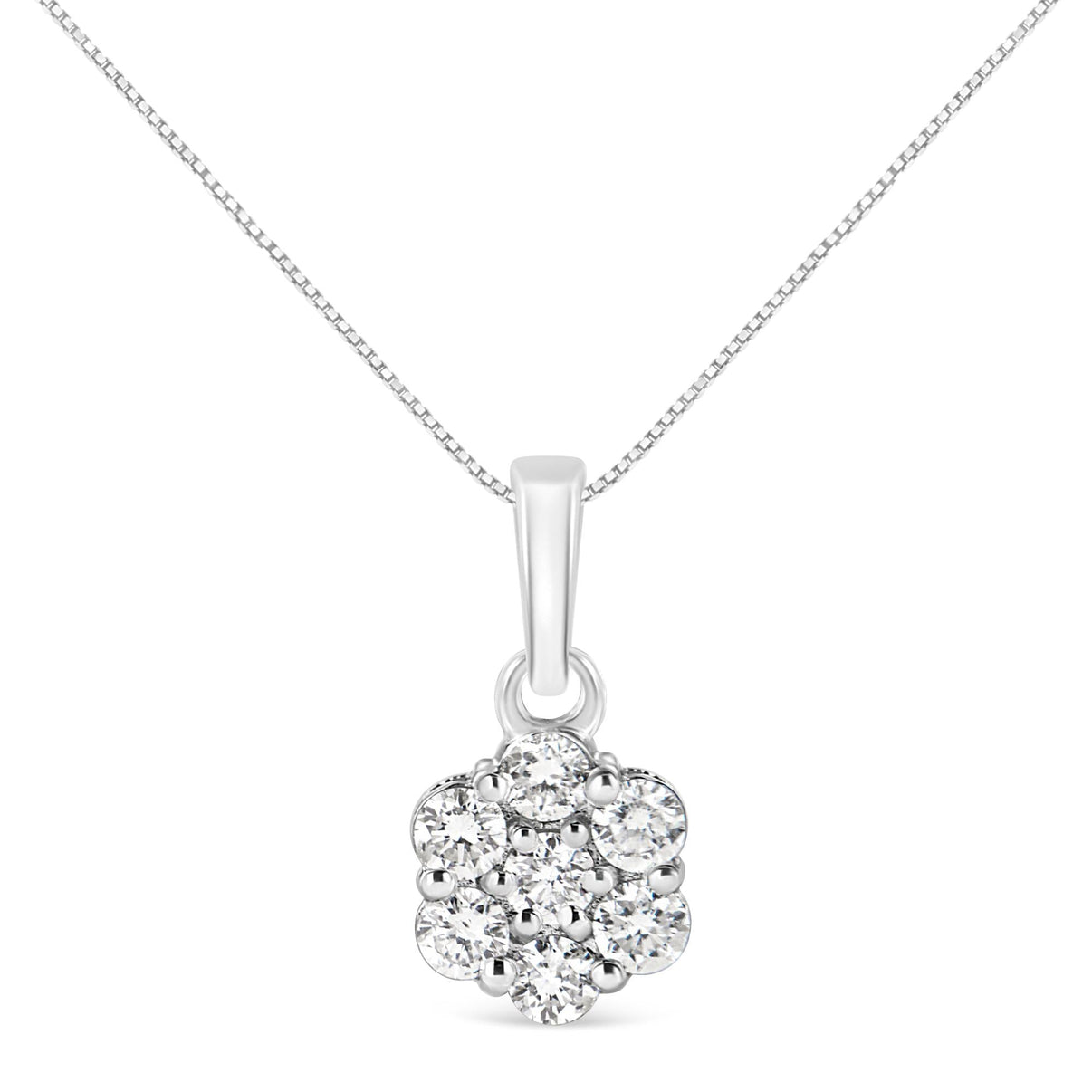 Haus of Brilliance .925 Sterling Silver 1/2 Cttw Lab Grown Diamond 7 Stone Floral Cluster 18&quot; Pendant Necklace (F-G Color, SI1-SI2 Clarity)