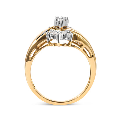 Haus of Brilliance 10K Two-Toned 1/2 Cttw Round And Baguette-Cut Composite Pear Head Diamond Ring (H-I Color, I2-I3 Clarity) - Ring Size 7
