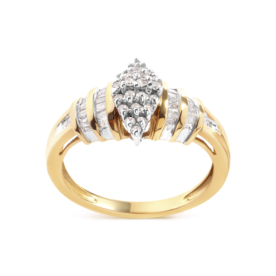 Haus of Brilliance 10K Yellow Gold 1/2 Cttw Diamond Pear Shaped Head and Multi Row Channel Set  Shank Ring (H-I Color, SI2-I1 Clarity) - Ring Size 7