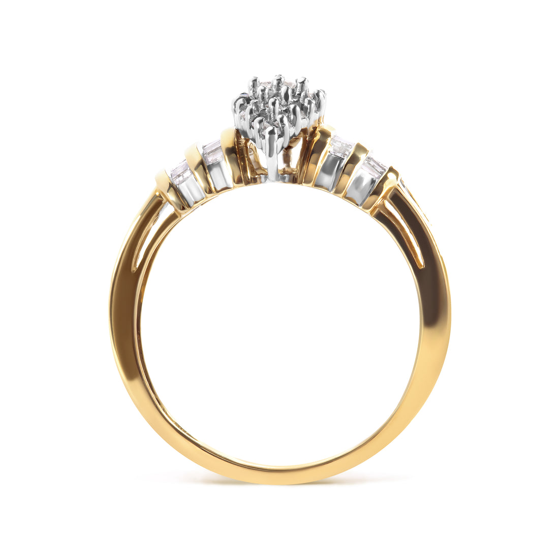 Haus of Brilliance 10K Yellow Gold 1/2 Cttw Diamond Pear Shaped Head and Multi Row Channel Set  Shank Ring (H-I Color, SI2-I1 Clarity) - Ring Size 7