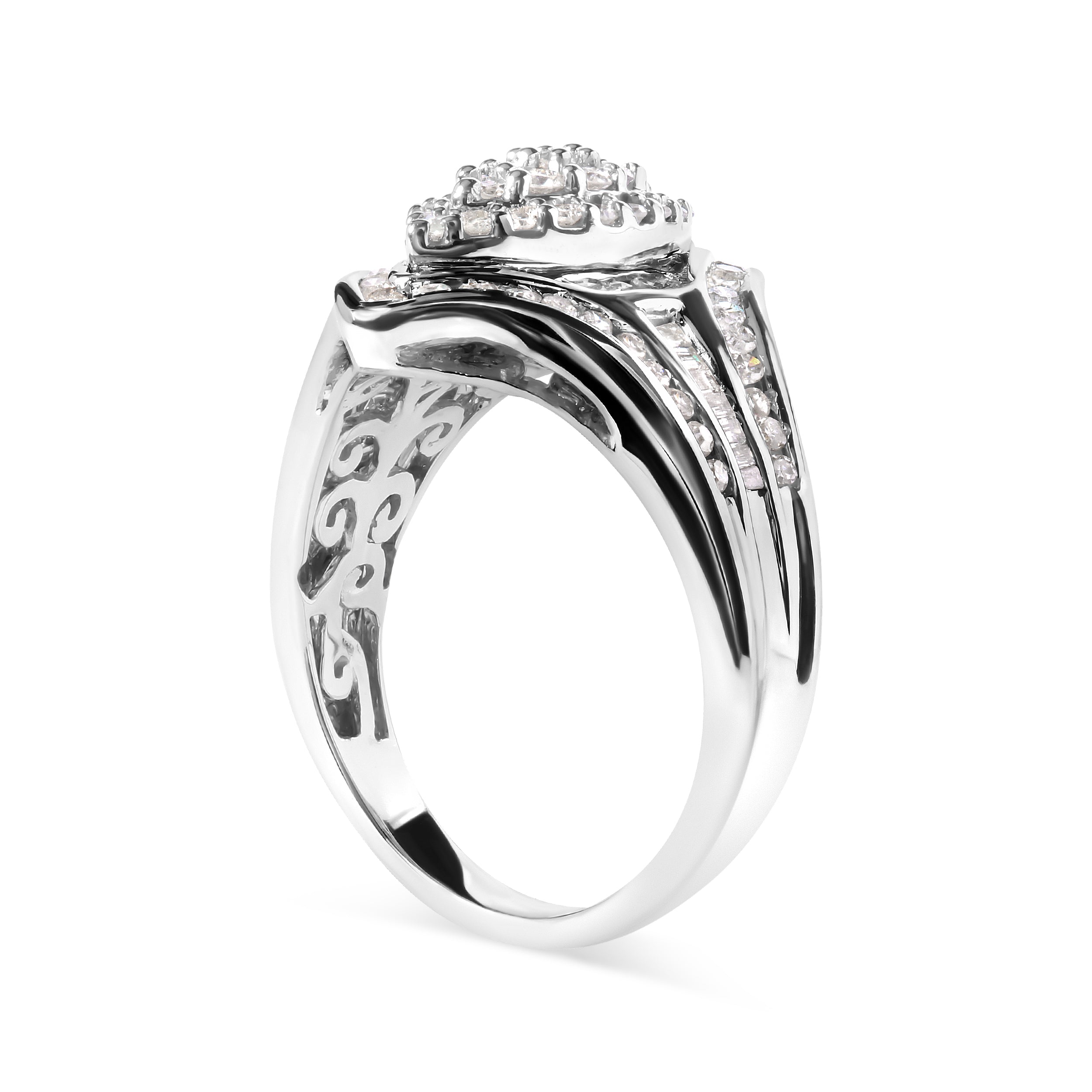 Haus of Brilliance 14K White Gold 3/4 Cttw Round and Baguette cut Diamond Cluster Ring (H-I Color, I1-I2 Clarity)