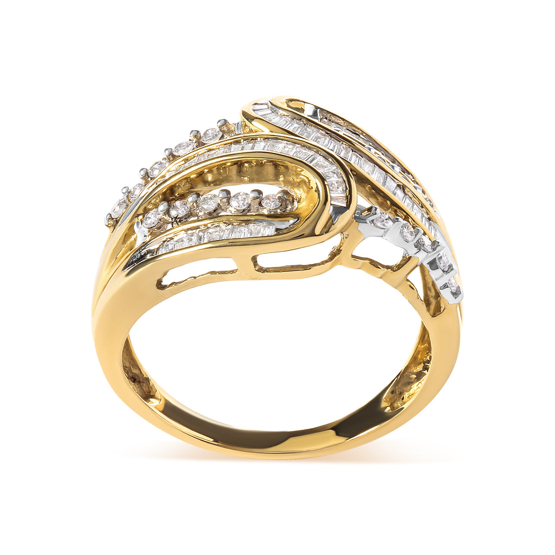 Haus of Brilliance 10K Yellow Gold 1/2 Cttw Round and Baguette cut Diamond Open Space Bypass Ring (H-I Color, SI2-I1 Clarity) - Ring Size 7