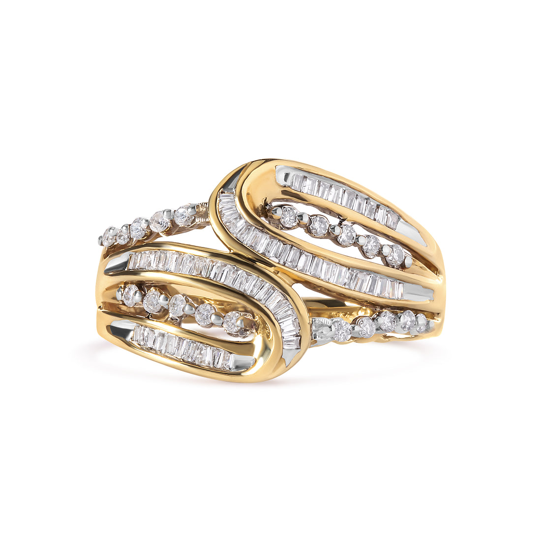 Haus of Brilliance 10K Yellow Gold 1/2 Cttw Round and Baguette cut Diamond Open Space Bypass Ring (H-I Color, SI2-I1 Clarity) - Ring Size 7