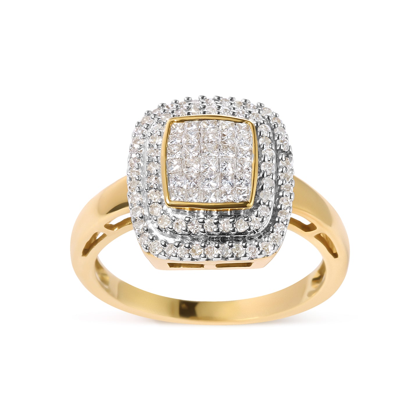 Haus of Brilliance 10K Yellow Gold 1/2 cttw Round and Princess Diamond Composite Head and Halo Ring (H-I Color, SI1-SI2 Clarity) - Ring Size 7