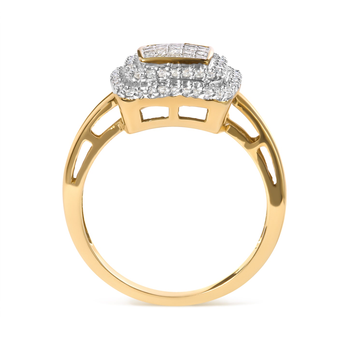 Haus of Brilliance 10K Yellow Gold 1/2 cttw Round and Princess Diamond Composite Head and Halo Ring (H-I Color, SI1-SI2 Clarity) - Ring Size 7