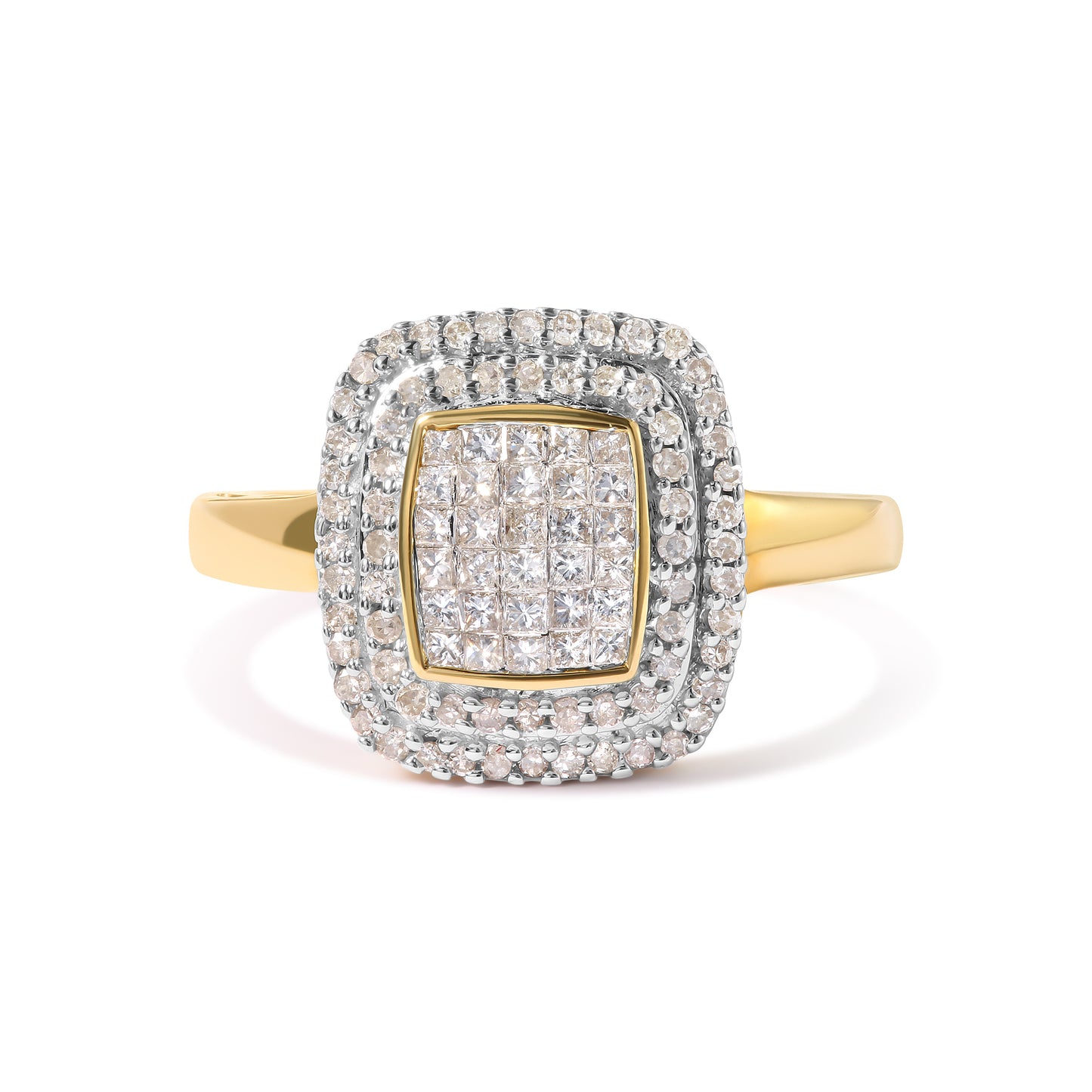 Haus of Brilliance 10K Yellow Gold 1/2 cttw Round and Princess Diamond Composite Head and Halo Ring (H-I Color, SI1-SI2 Clarity) - Ring Size 7