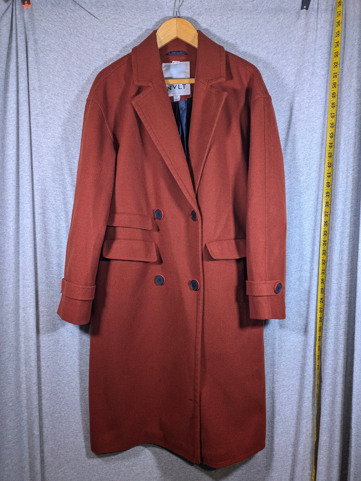 NVLT Double Breasted Faux Wool Military Coat - Orange - L/