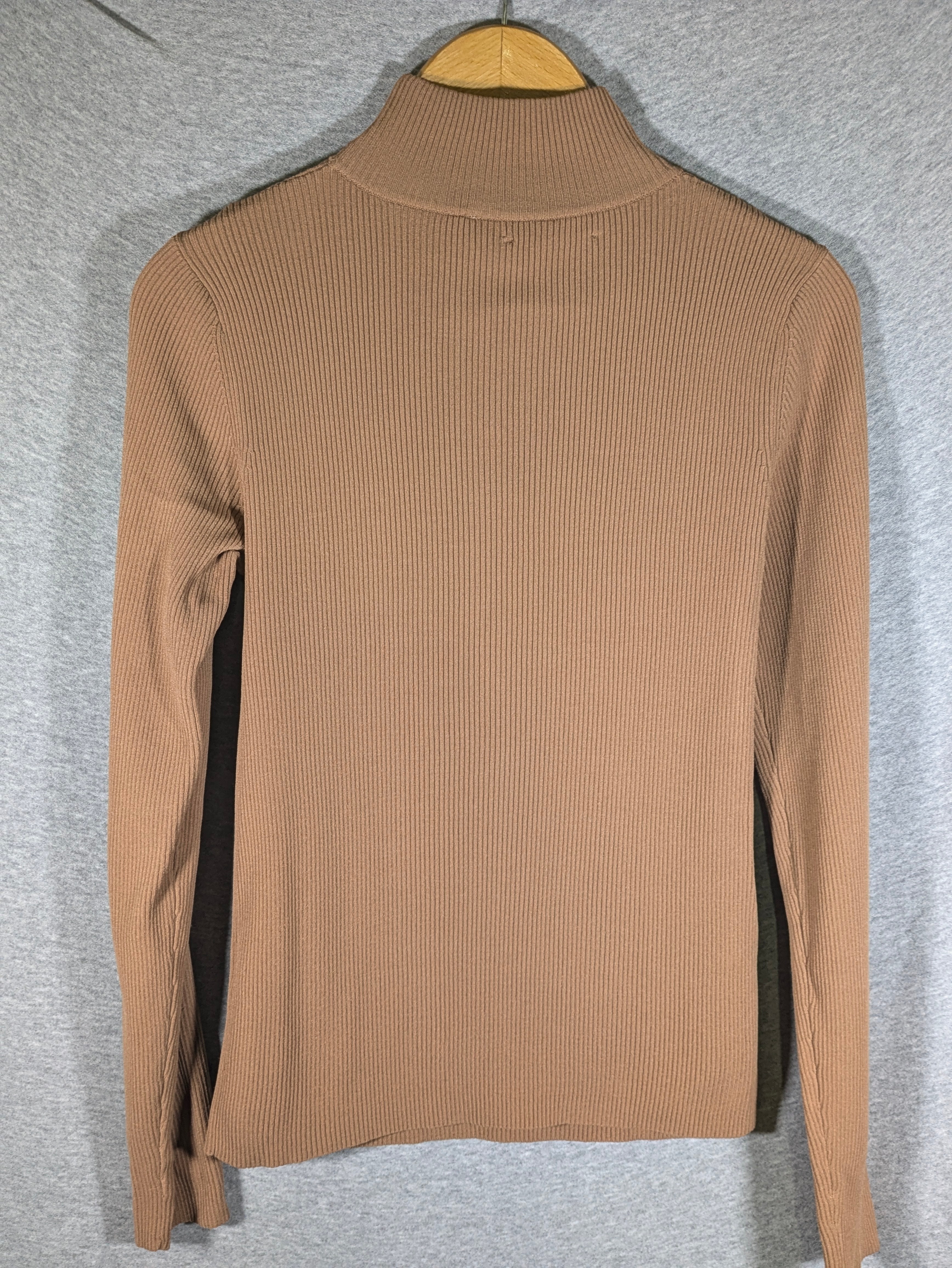 Elie Tahari Long Sleeve Mock Neck Keyhole Sweater - /Beige - L/