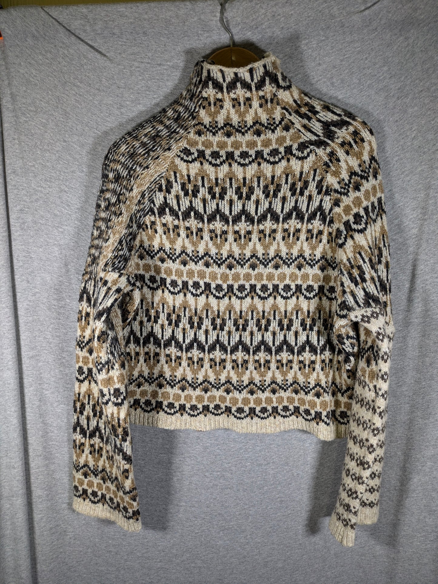 Steve Madden Indie Long Sleeve Wool Blend Sweater - Geometric - Brown Multi/Multi - M/