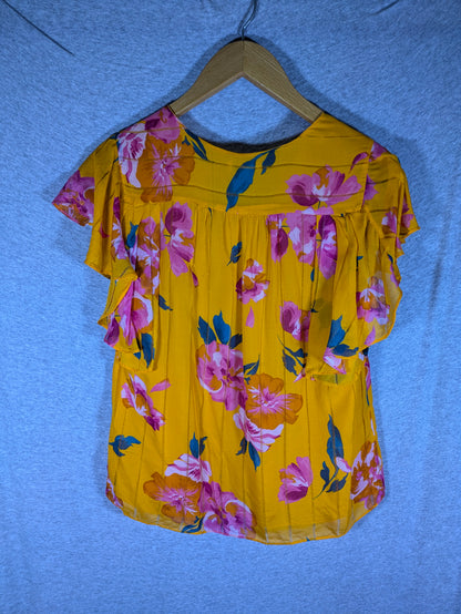 Joie Flutter Sleeve Silk Blouse - Floral - Yellow Multi/Zinnia - S/