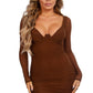 Tic Toc Brown Long Sleeve Mesh Bodycon Mini / L