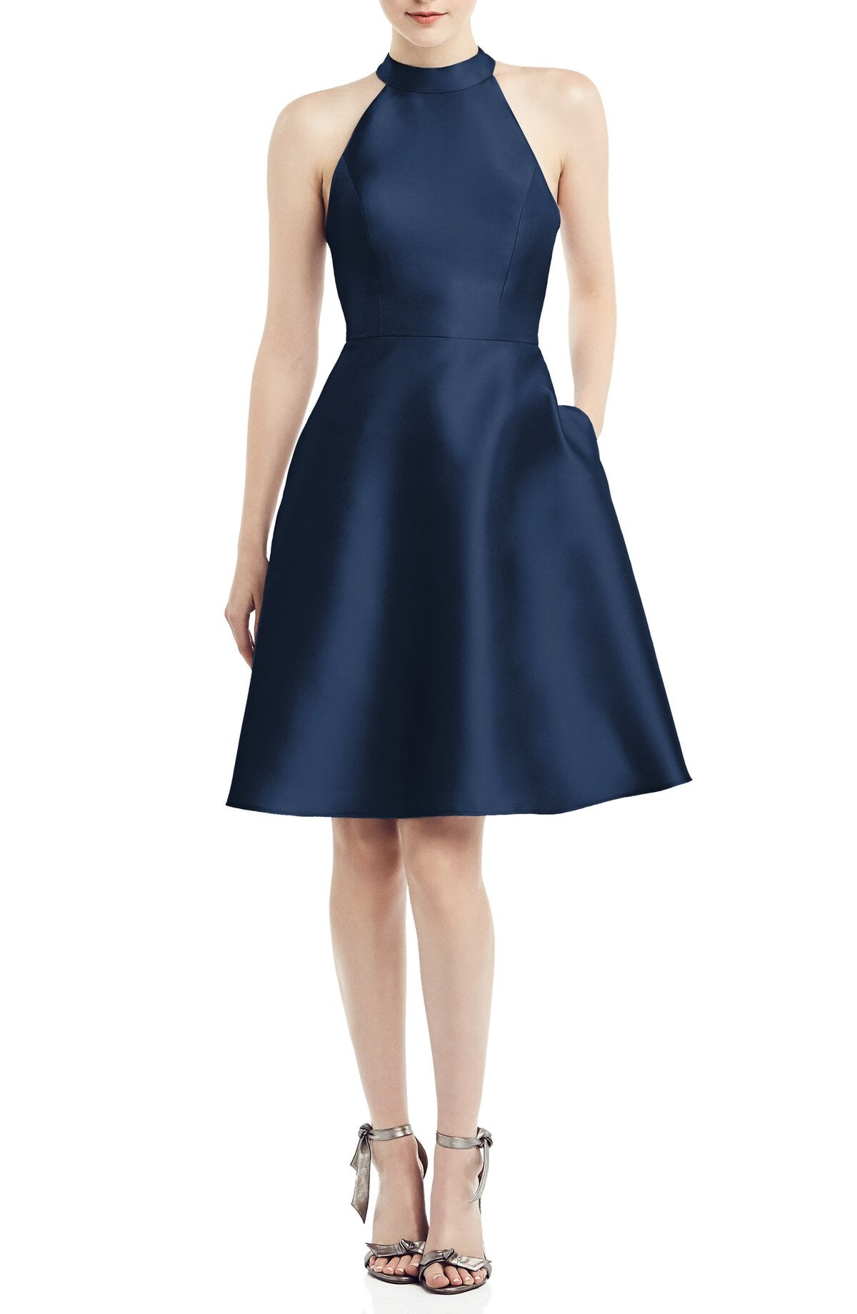 Halter Style Satin Twill Cocktail Dress Midnight Navy