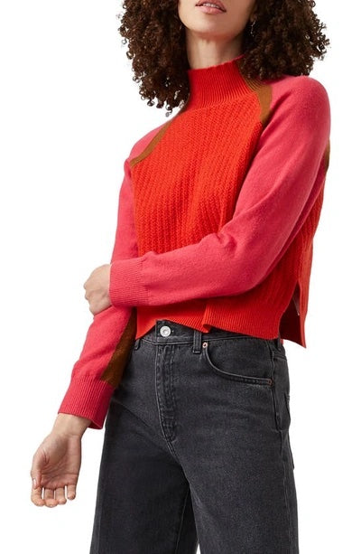 FRENCH CONNECTION Colorblock Turtleneck In Ginger/ Raspberry