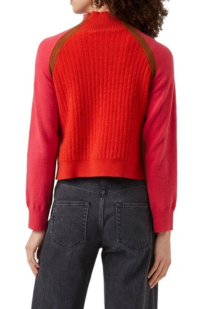 FRENCH CONNECTION Colorblock Turtleneck In Ginger/ Raspberry