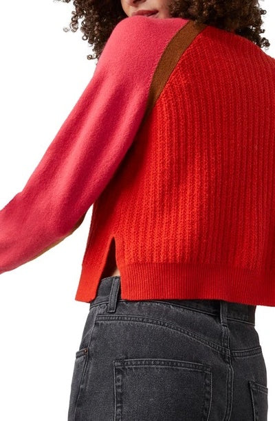 FRENCH CONNECTION Colorblock Turtleneck In Ginger/ Raspberry