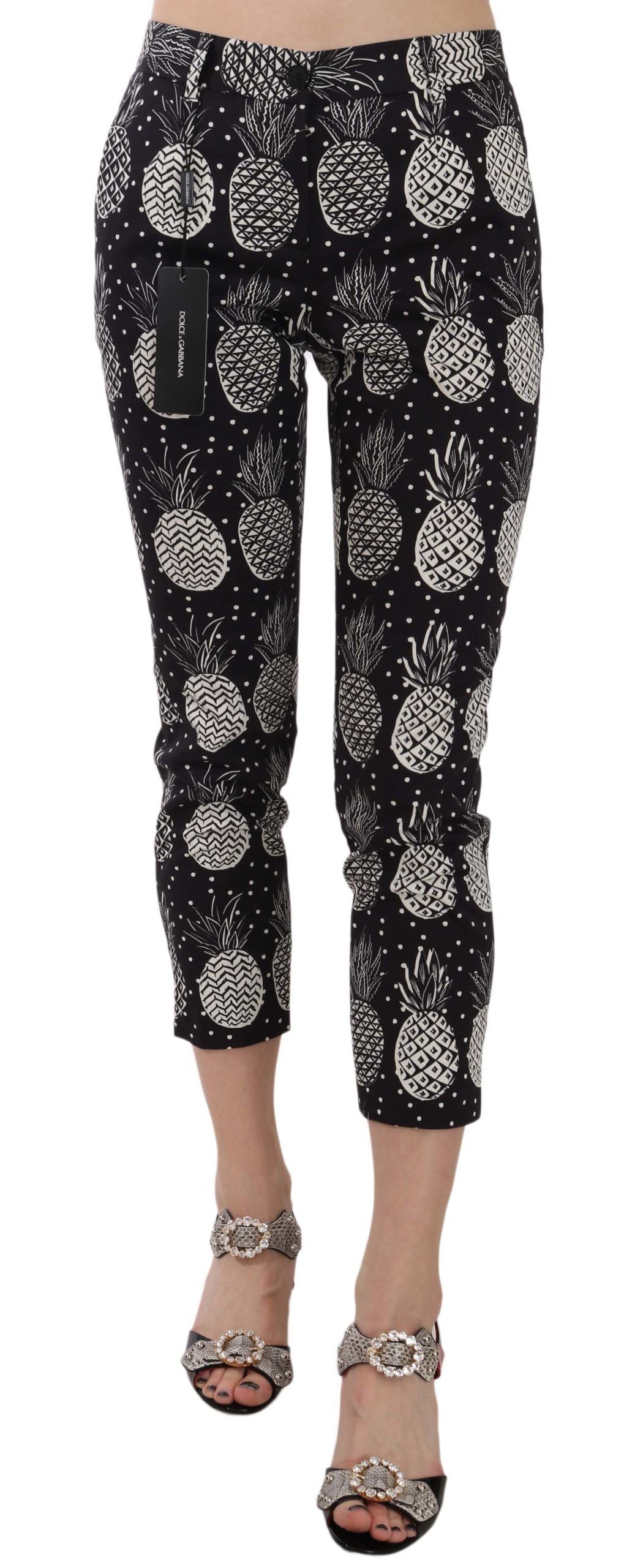 Dolce & Gabbana Dolce & Gabbana Chic Black Pineapple Print Skinny Capri Pants/IT44 | L/Black