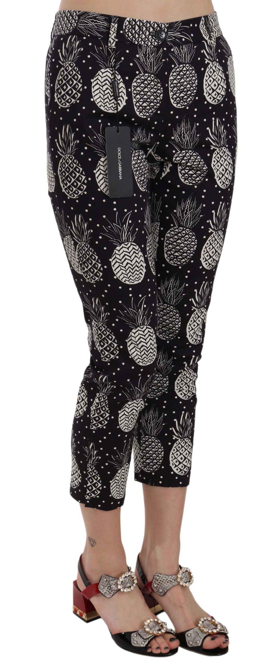 Dolce & Gabbana Dolce & Gabbana Chic Black Pineapple Print Skinny Capri Pants/IT44 | L/Black