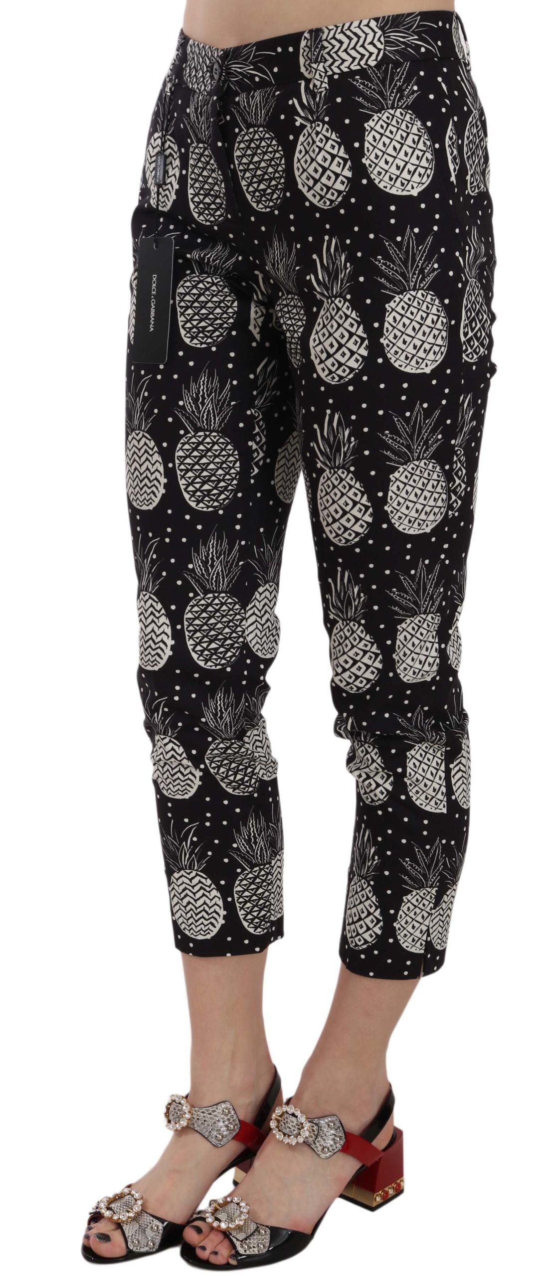 Dolce & Gabbana Dolce & Gabbana Chic Black Pineapple Print Skinny Capri Pants/IT44 | L/Black