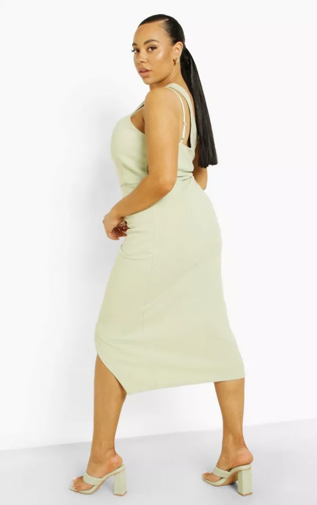 Boohoo Sage One Shoulder Cut Out Wrap Dress