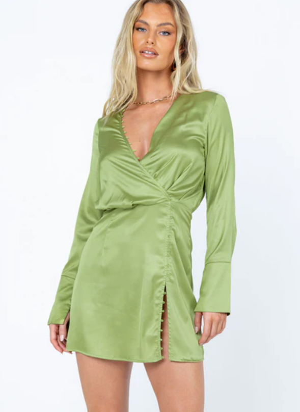 Princess Polly Green V Neck Long Sleeve Dress