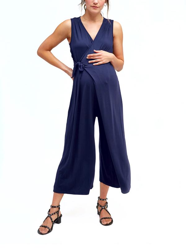 Nom Maternity Wrap Tie Francesca Jumpsuit - Navy - MM