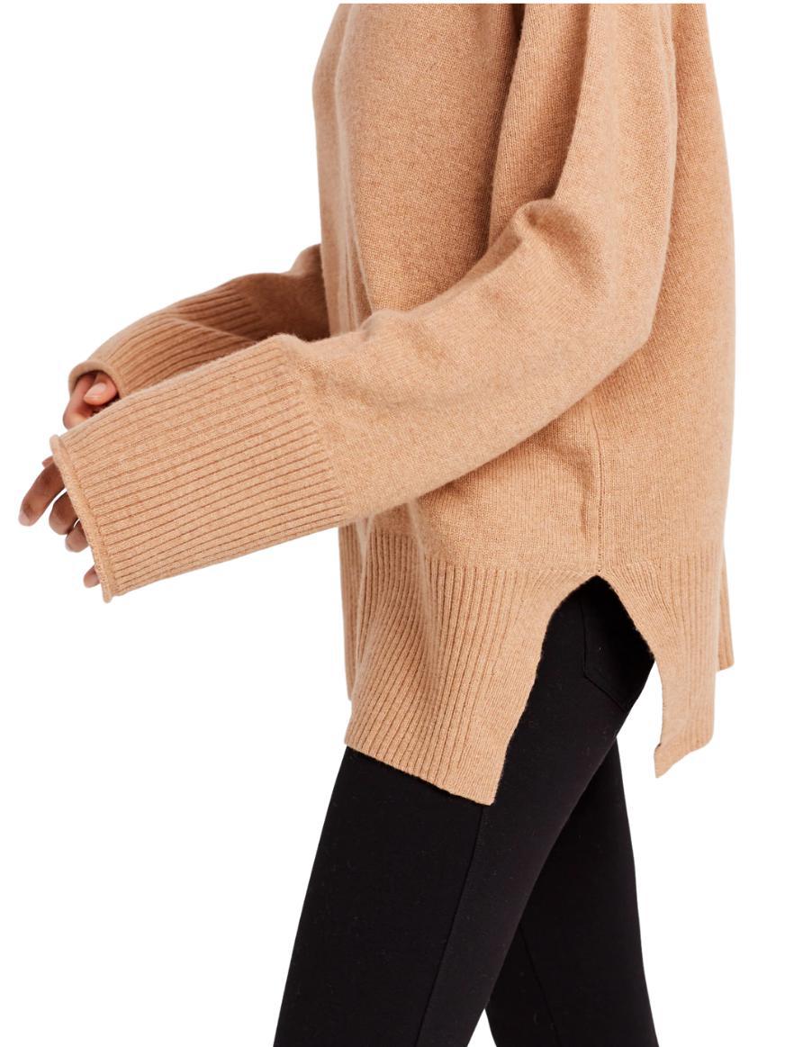 Brass Side Slits Long Sleeve Brene Sweater - /Brown