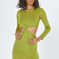 Princess Polly Green Front Tie Knot Long Sleeve Dress / M