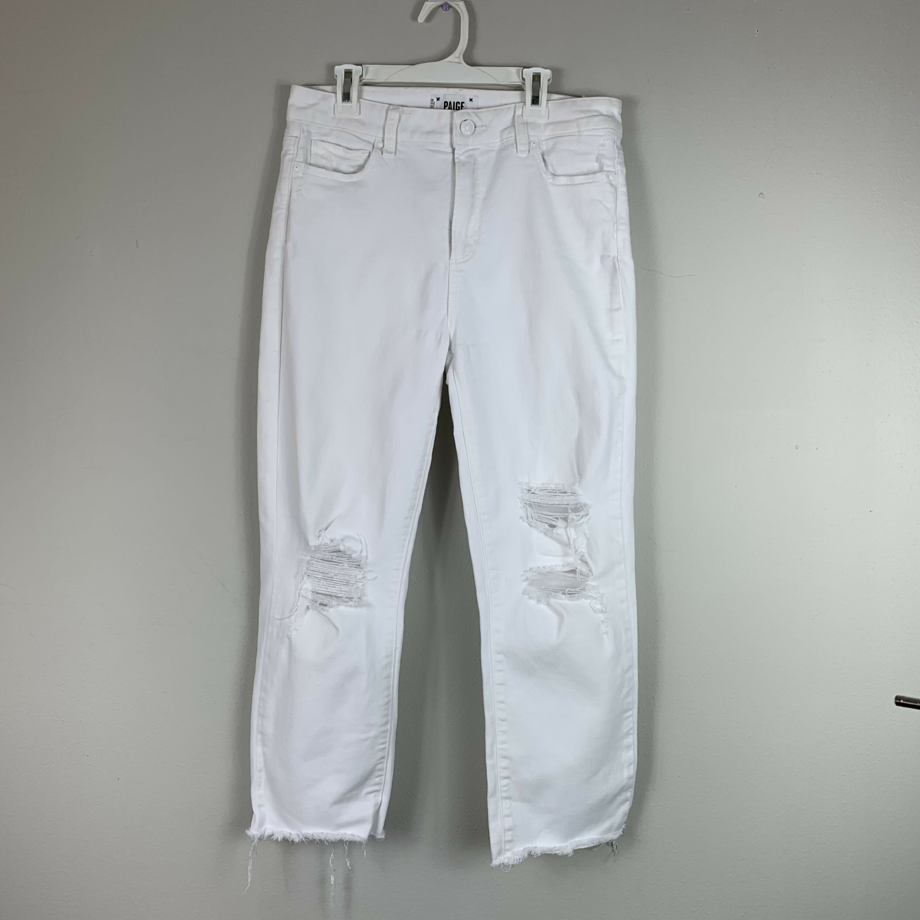 Paige Hoxton Distressed Raw Hem Jeans - White - 29