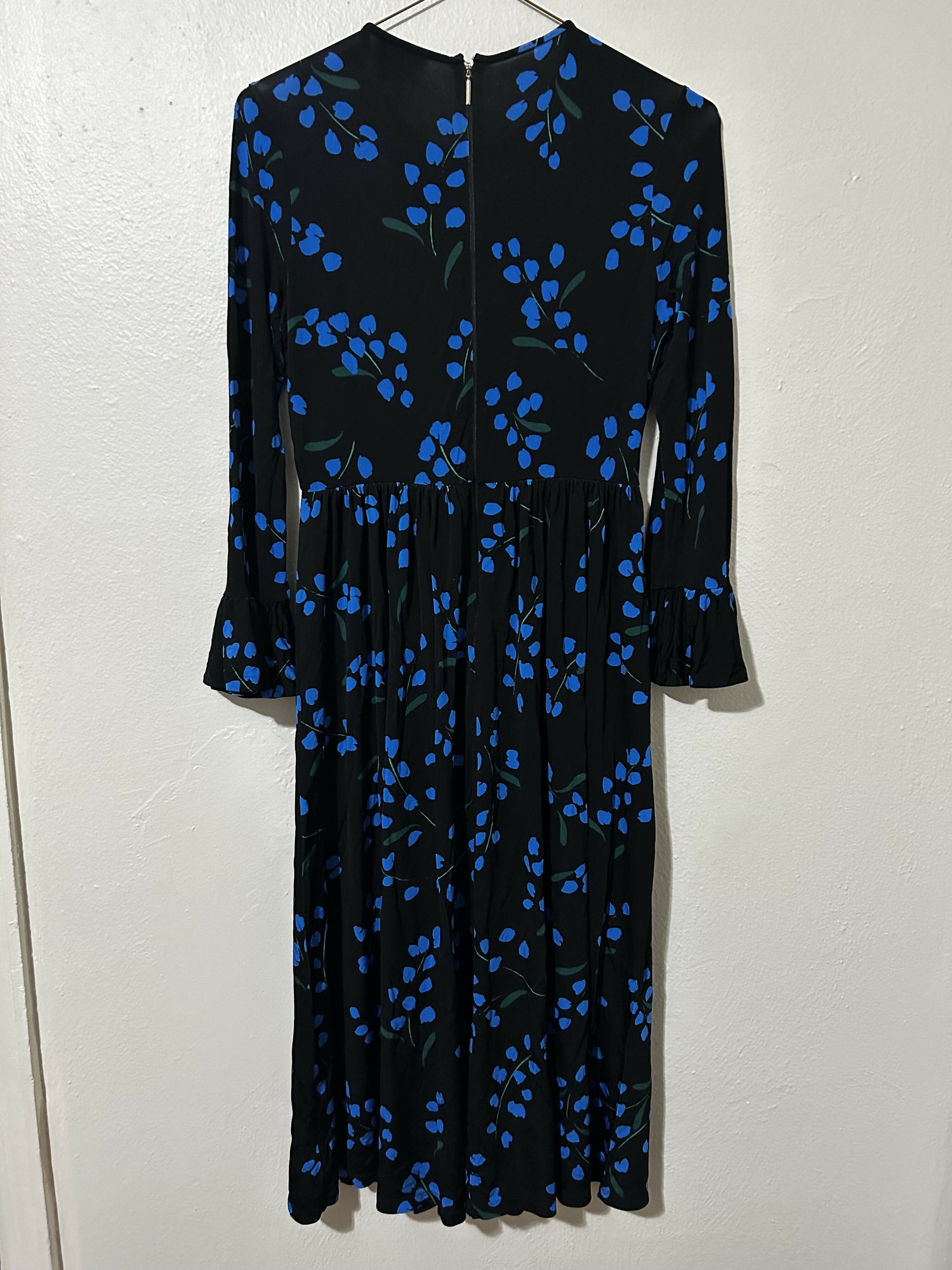 Kate Spade New York Bell Sleeve Floral Midi Dress-Floral-Black/Blue/Multi-6