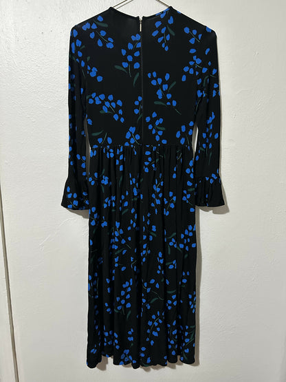 Kate Spade New York Bell Sleeve Floral Midi Dress-Floral-Black/Blue/Multi-6