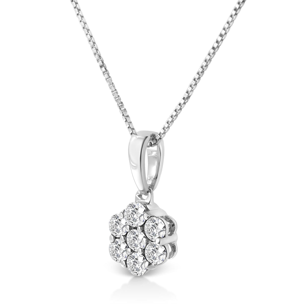 Haus of Brilliance .925 Sterling Silver 1/2 Cttw Lab Grown Diamond 7 Stone Floral Cluster 18&quot; Pendant Necklace (F-G Color, SI1-SI2 Clarity)