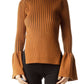 Few Moda Ribbed Bell Sleeve Sweater Blouse - Brown