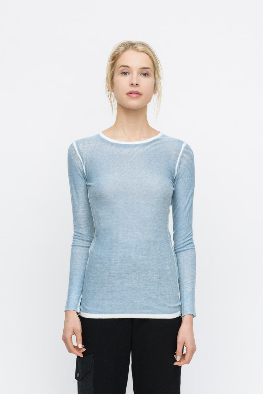 Kokun Overdyed Fitted Cashmere Crew Neck - /Blue