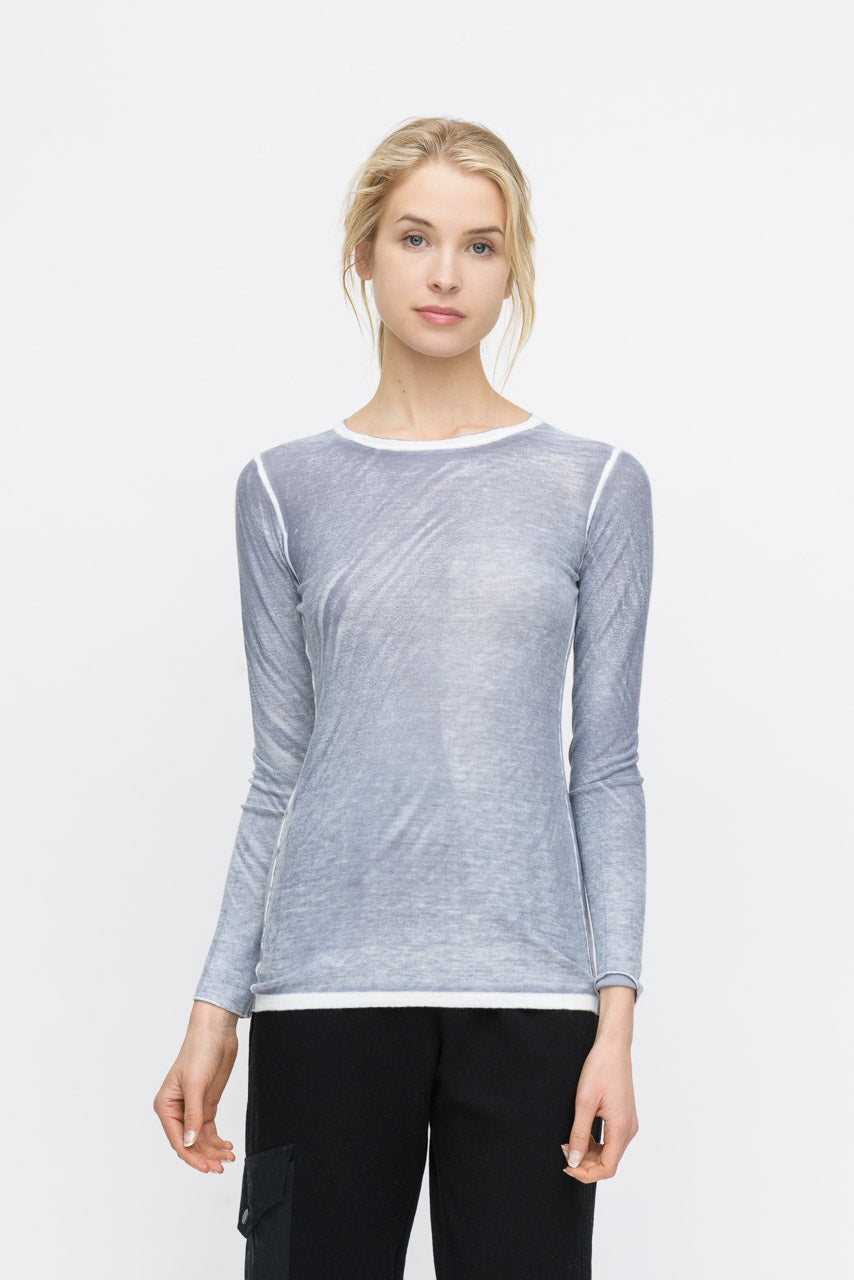 Kokun Overdyed Fitted Cashmere Crew Neck - Silver - XL