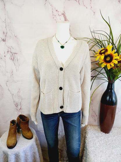 French Connection Tomasa Knit Wool Blend Button-Down Cardigan - /Beige - L