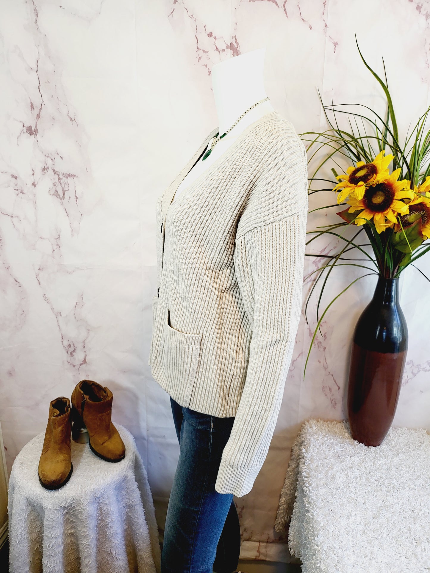 French Connection Tomasa Knit Wool Blend Button-Down Cardigan - /Beige - L