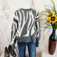 Michael Stars Maddie Jacquard Sweater - Animal - Gray Multi/Charcoal Combo - S