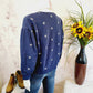 Draper James Bobbie Embroidered V-Neck Sweatshirt - Floral - Navy Multi/Viola/Navy - M