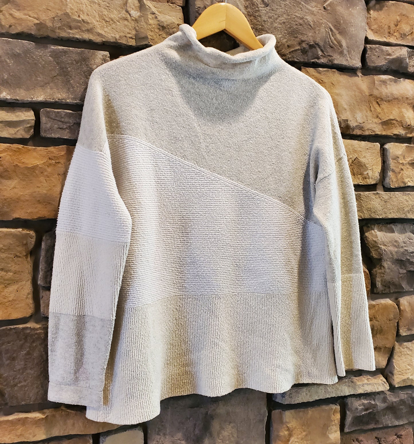 French Connection Sophia Patchwork Tonal Pullover - Color Blocked - Beige Multi/Light Oatmeal Melange - XS