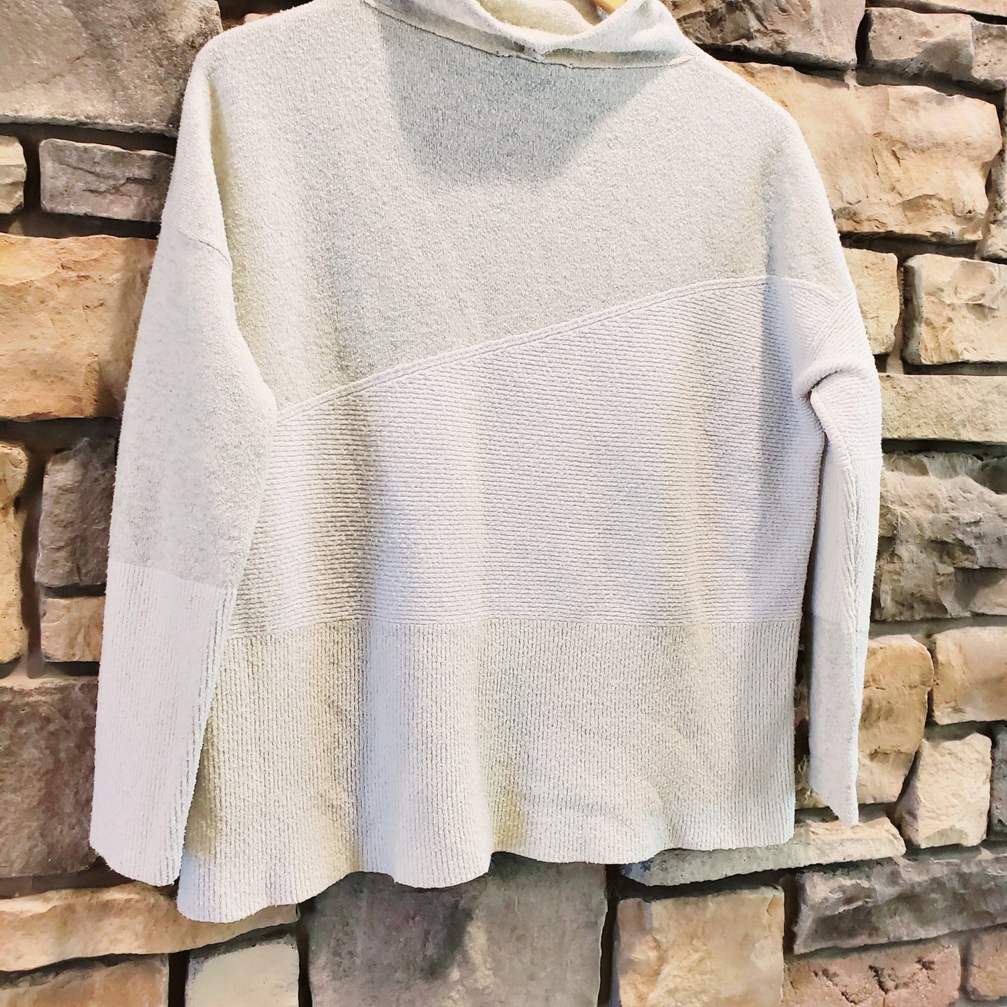French Connection Sophia Patchwork Tonal Pullover - Color Blocked - Beige Multi/Light Oatmeal Melange - XS