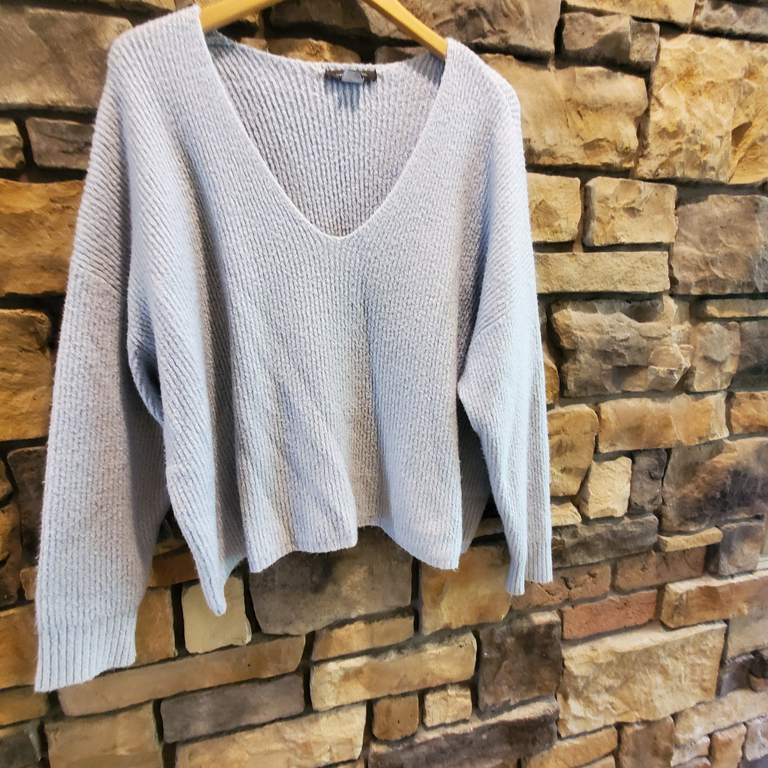 French Connection V-Neck Wool Blend Sweater - /Blue - M