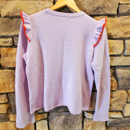 Lilla P Cashmere Contrast Ruffle Pullover Sweater - /Purple - L