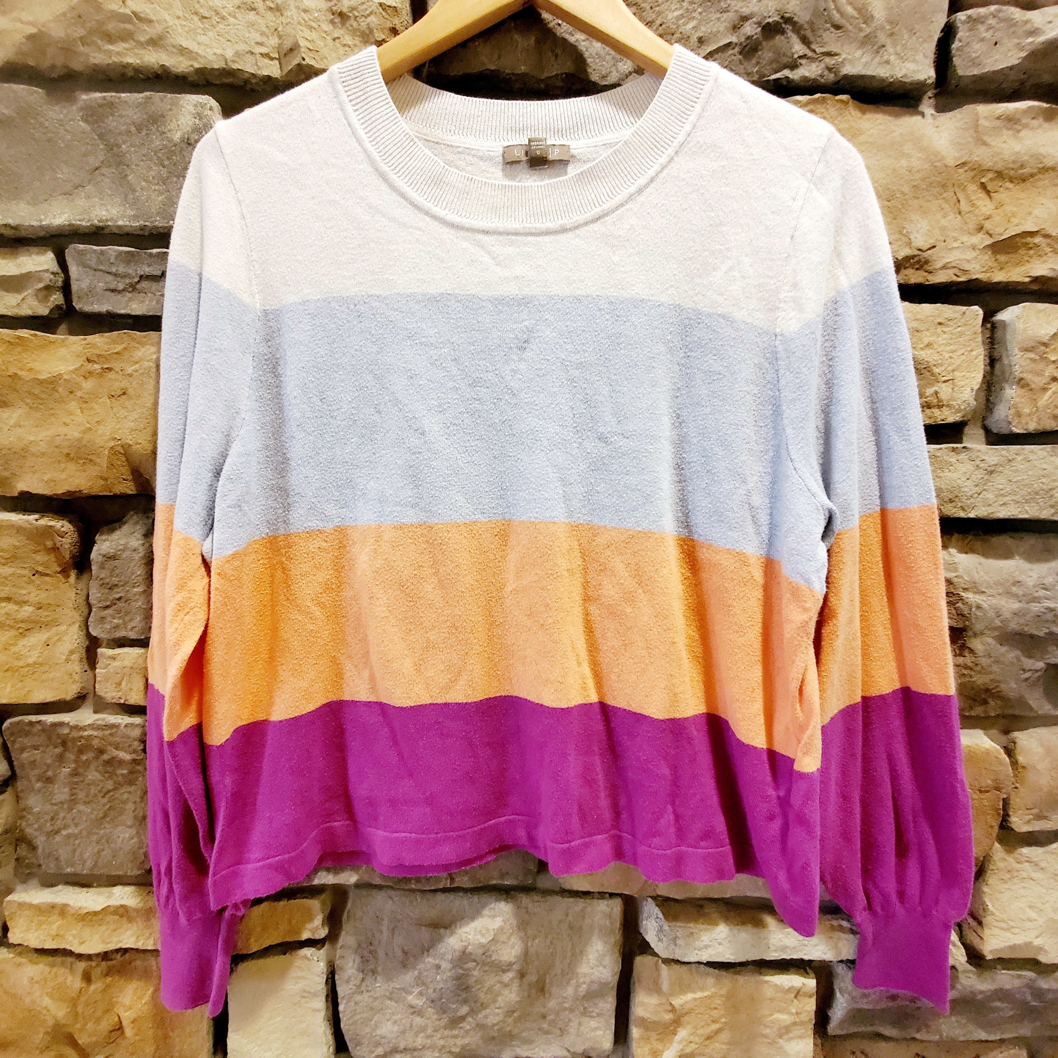 Lilla P Easy Striped Crewneck Sweater - Stripes - Multi/Orchid Multi - L