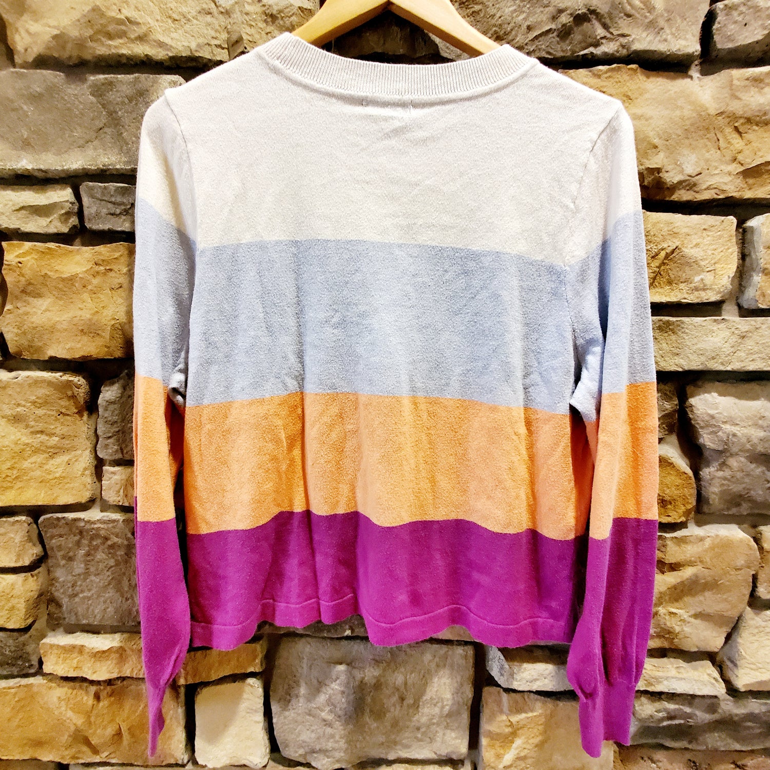 Lilla P Easy Striped Crewneck Sweater - Stripes - Multi/Orchid Multi - L