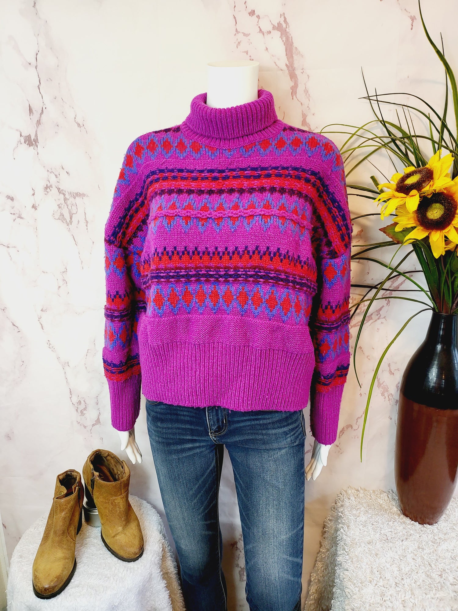 Rag &amp; Bone Willow Wool Fair Isle Turtleneck Size L